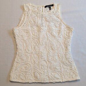 WHBM White House Black Market Size 4 White Textured Bouclé Lace Shell Tank Top